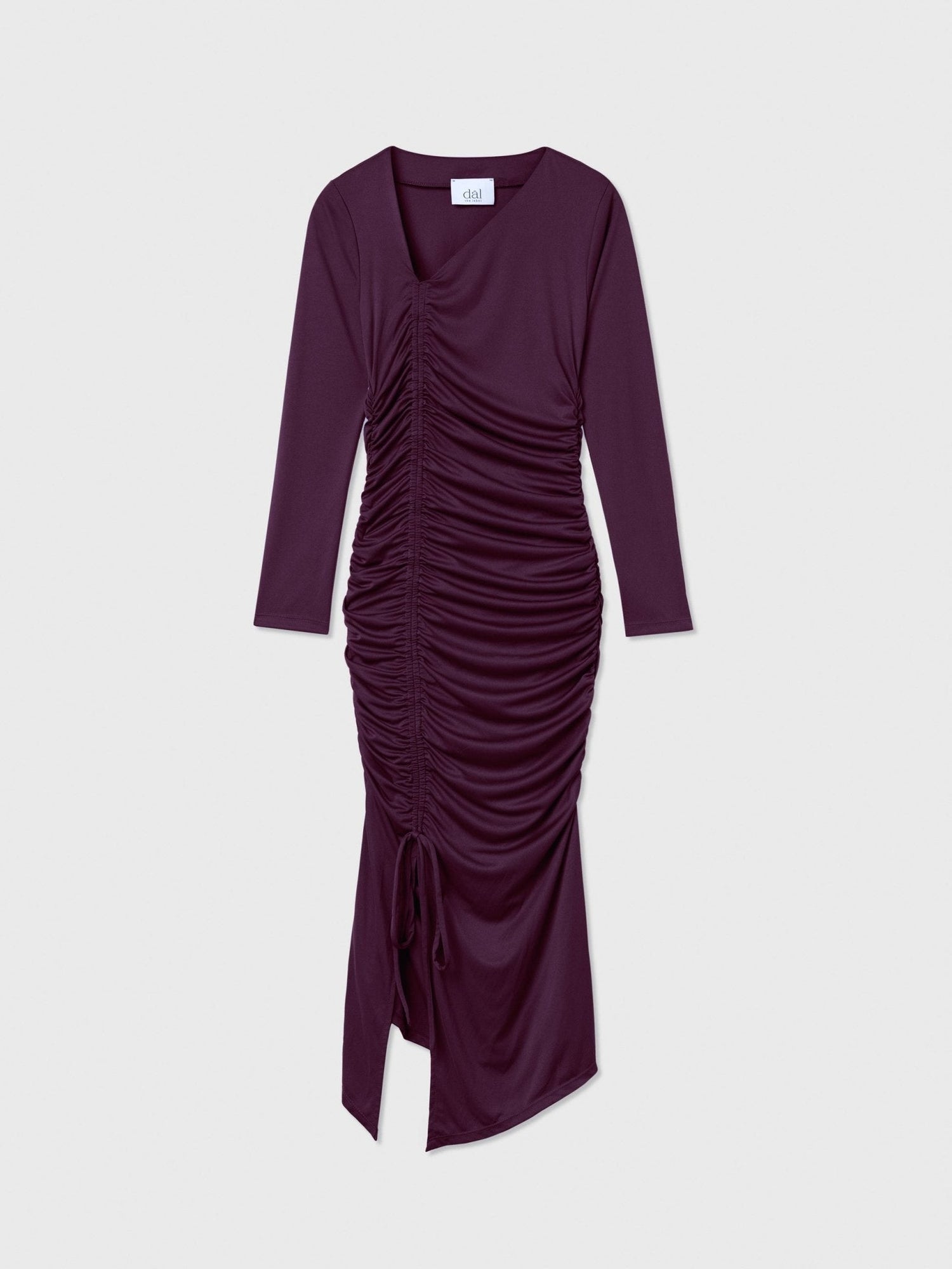 Ruched Asymmetric Midi Dress Raisin / XS