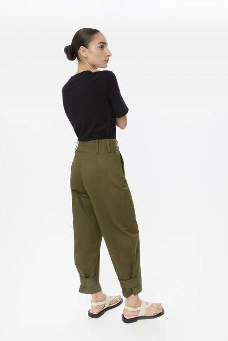 Canvas Cotton Utility Tapered Pants - dāl the label-Olive