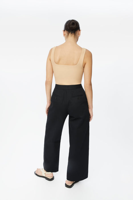 Cotton Twill Wide-Leg Cropped Pants - dāl the label-Black
