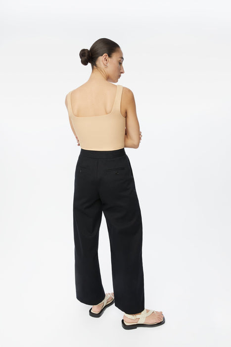 Cotton Twill Wide-Leg Cropped Pants - dāl the label-Black