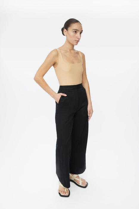 Cotton Twill Wide-Leg Cropped Pants - dāl the label-Black