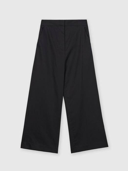 Cotton Twill Wide-Leg Cropped Pants - dāl the label-Black