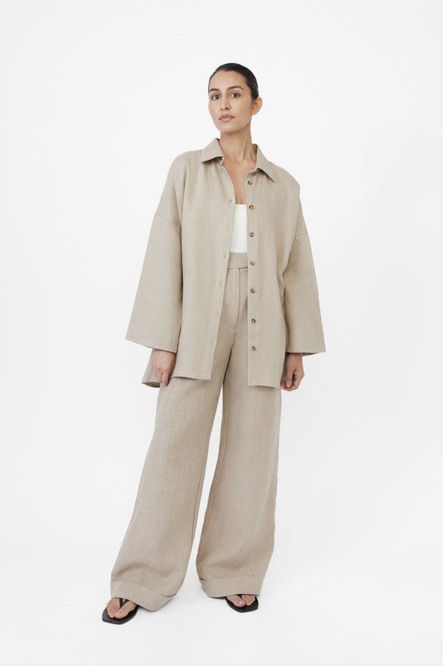 Linen Oversized Shirt - dāl the label-Oat