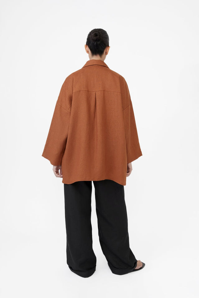 Linen Oversized Shirt - dāl the label-Terracotta