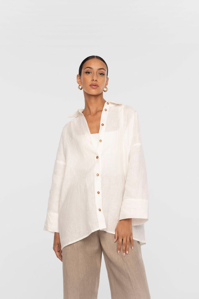 Linen Oversized Shirt - dāl the label-White