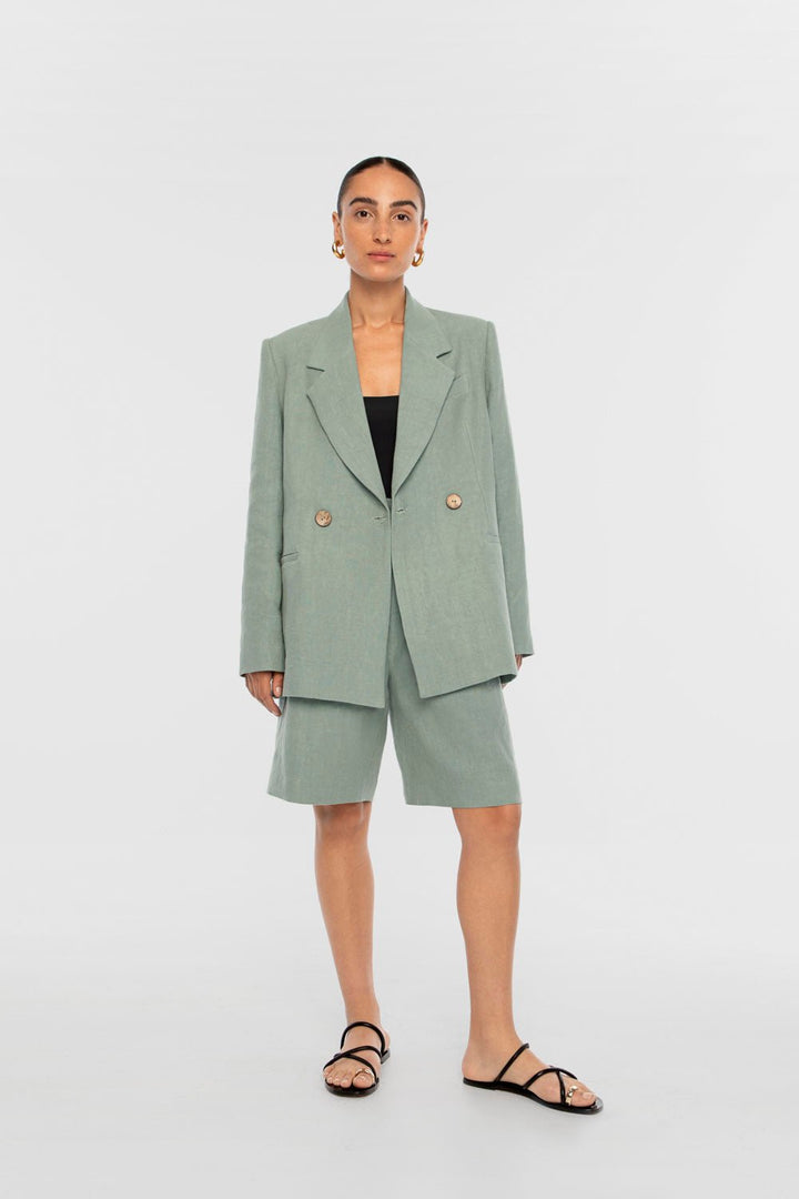 Linen Wide Suit Shorts - dāl the label-Mist