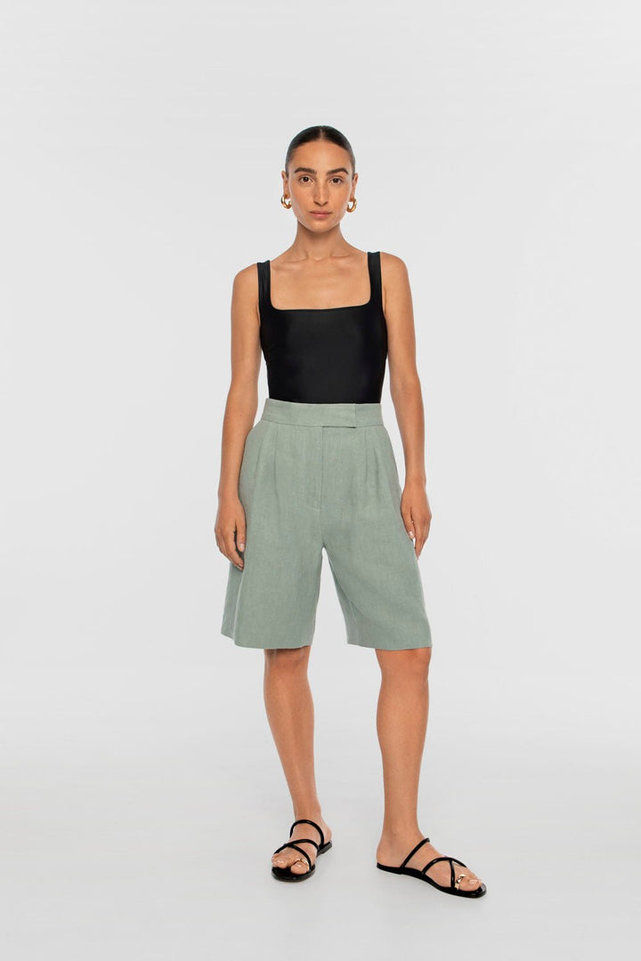 Linen Wide Suit Shorts - dāl the label-Mist