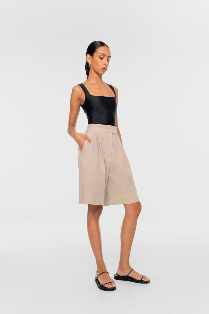 Linen Wide Suit Shorts - dāl the label-Natural