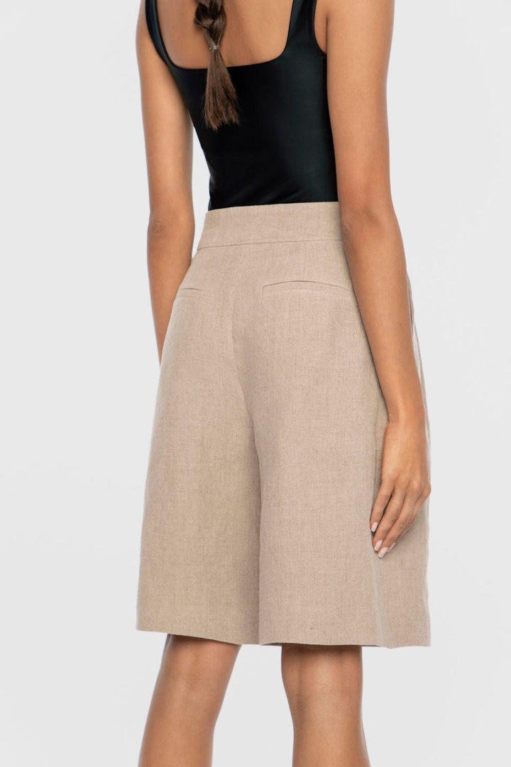 Linen Wide Suit Shorts - dāl the label-Natural