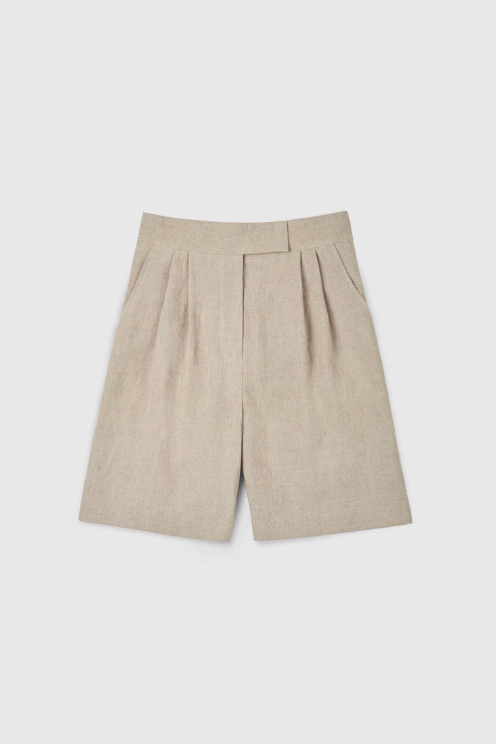 Linen Wide Suit Shorts - dāl the label-Natural