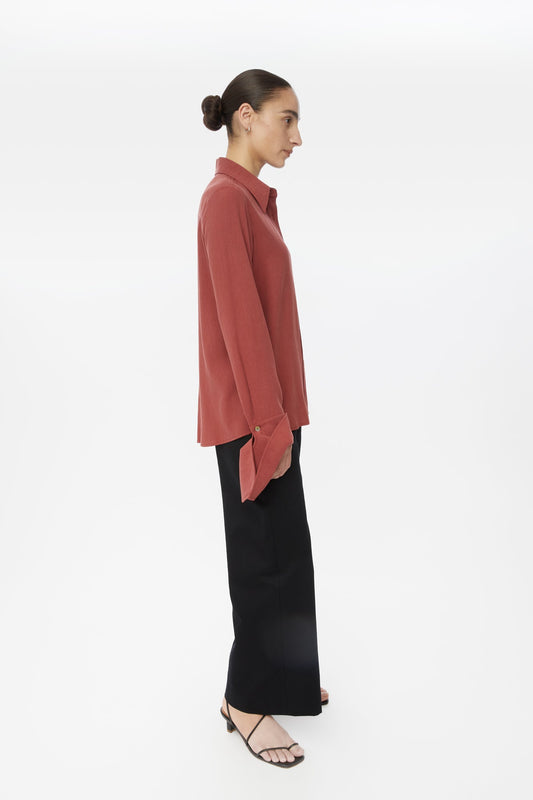 Long Cuff Relaxed Tencel Blouse - dāl the label-Terracotta