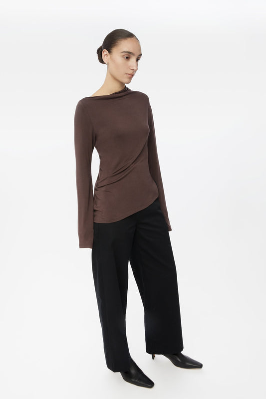 Modal Asymmetric Knit Top - dāl the label-Chocolate