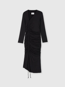 Modal Ruched Asymmetric Midi Dress Black / Xs Modal Ruched Asymmetric Midi Dress Black / Xs