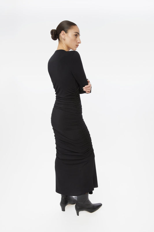 Modal Ruched Asymmetric Midi Dress - dāl the label-Black