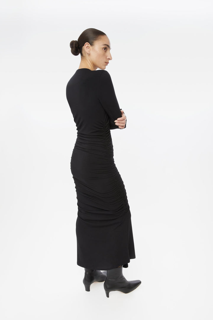Modal Ruched Asymmetric Midi Dress - dāl the label-Black