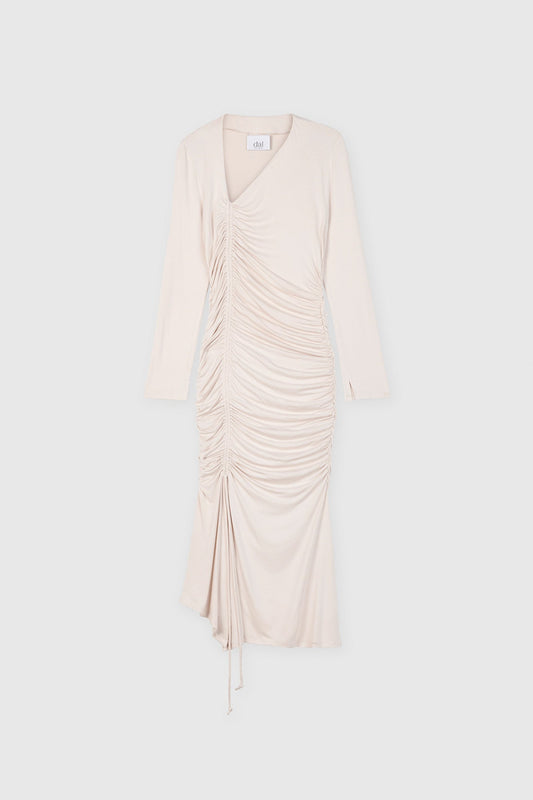 Modal Ruched Asymmetric Midi Dress - dāl the label-Ivory