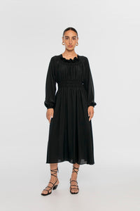 Signature Silk Shirred Midi Dress - dāl the label-Black