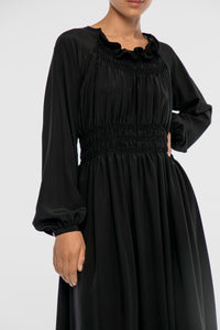 Signature Silk Shirred Midi Dress - dāl the label-Black