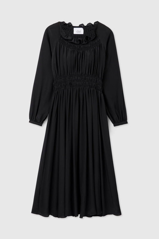 Signature Silk Shirred Midi Dress - dāl the label-Black