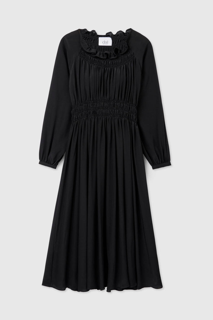 Signature Silk Shirred Midi Dress - dāl the label-Black