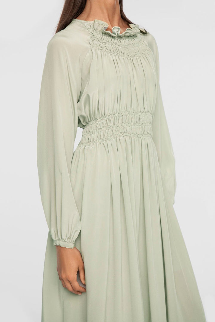 Signature Silk Shirred Midi Dress - dāl the label-Sage
