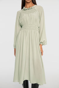 Signature Silk Shirred Midi Dress - dāl the label-Sage