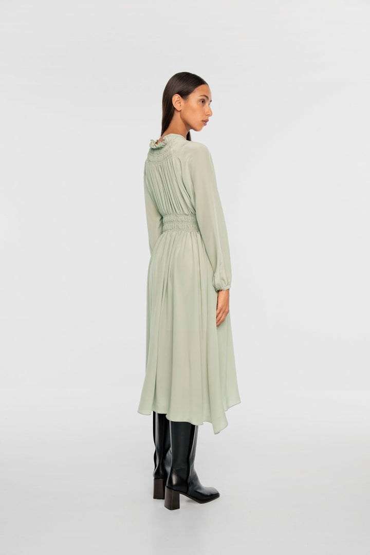 Signature Silk Shirred Midi Dress - dāl the label-Sage