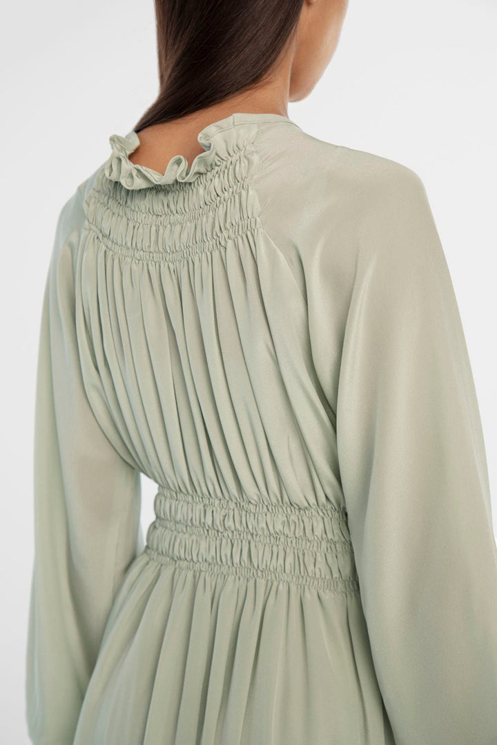 Signature Silk Shirred Midi Dress - dāl the label-Sage