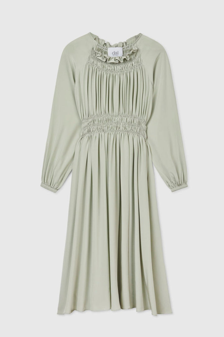 Signature Silk Shirred Midi Dress - dāl the label-Sage