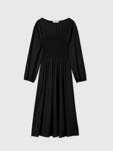 Smocked Cupro Midi Dress - dāl the label-Black