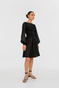 Smocked Cupro Mini Dress - dāl the label-Black