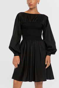 Smocked Cupro Mini Dress - dāl the label-Black