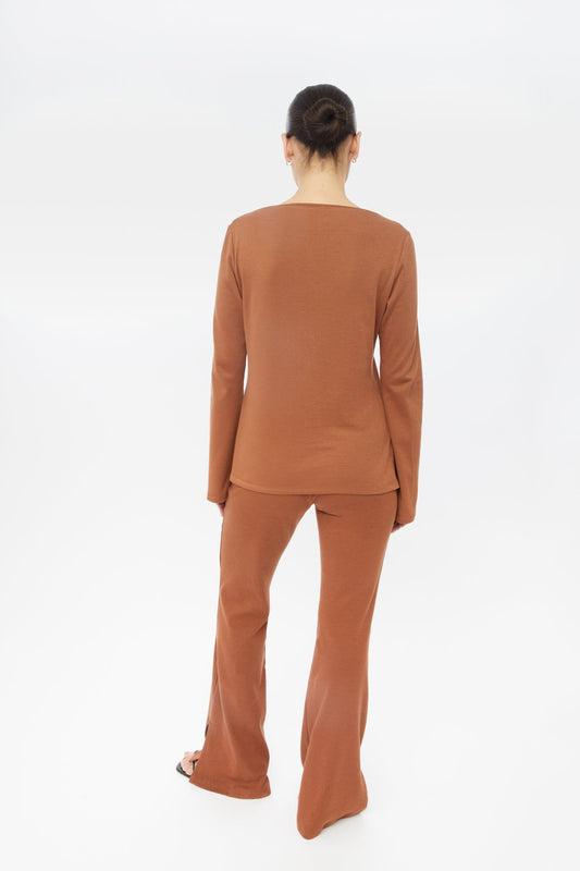 Wool Blend Boatneck Sweater - dāl the label-Brown