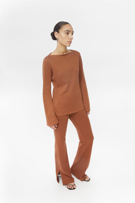 Wool Blend Boatneck Sweater - dāl the label-Brown