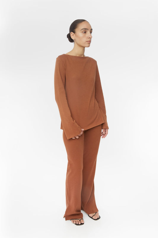 Wool Blend Boatneck Sweater - dāl the label-Brown