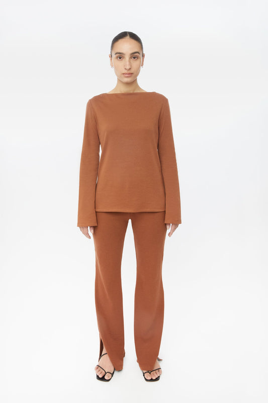 Wool Blend Boatneck Sweater - dāl the label-Brown