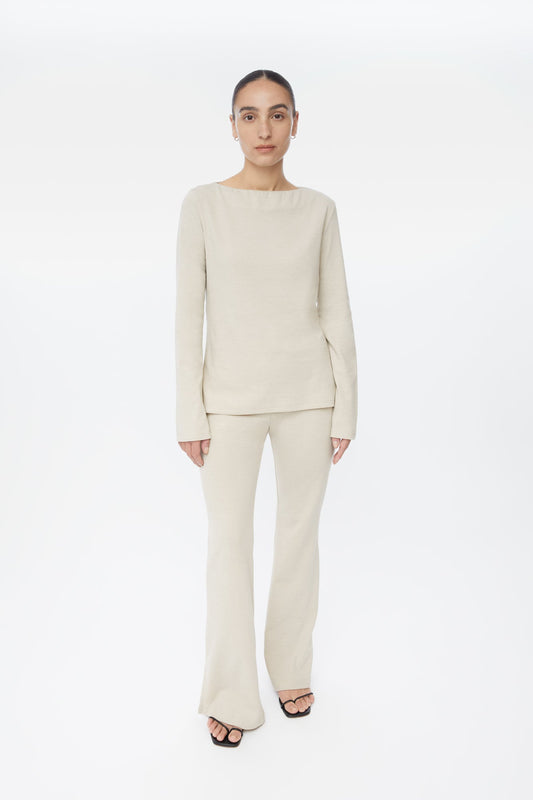 Wool Blend Boatneck Sweater - dāl the label-Oat