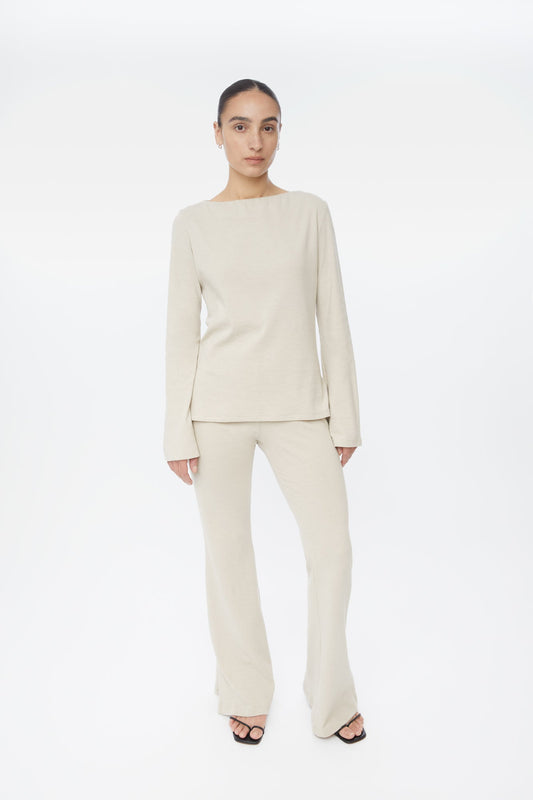 Wool Blend Boatneck Sweater - dāl the label-Oat