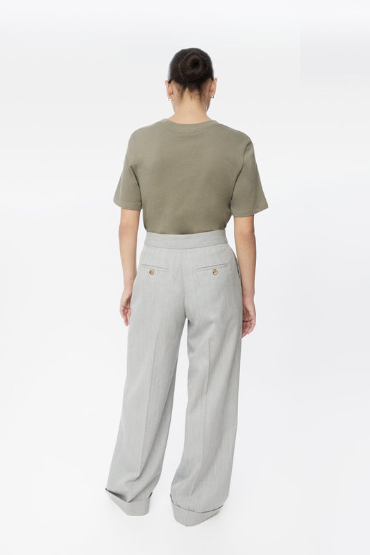 Wool Blend Pleated Wide-Leg Pants - dāl the label-Light Grey