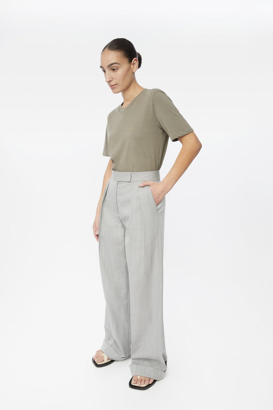 Wool Blend Pleated Wide-Leg Pants - dāl the label-Light Grey