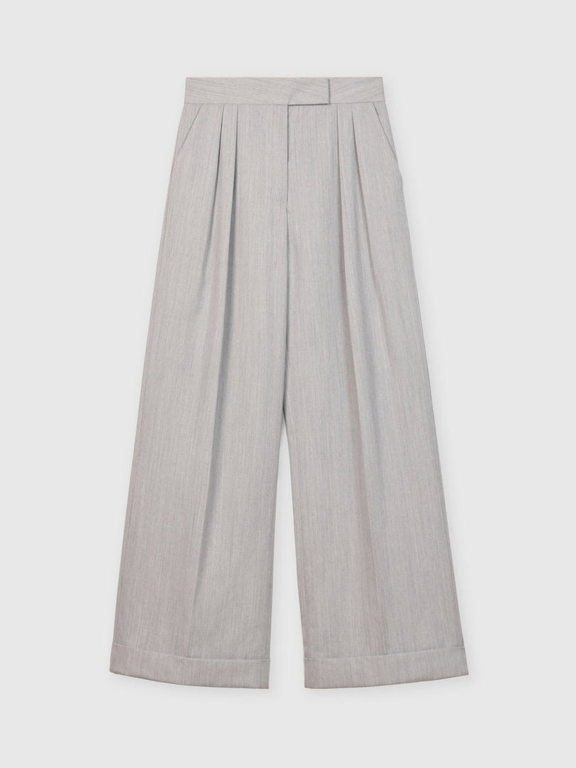 Wool Blend Pleated Wide-Leg Pants - dāl the label-Light Grey