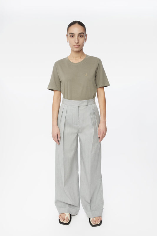 Wool Blend Pleated Wide-Leg Pants - dāl the label-Light Grey