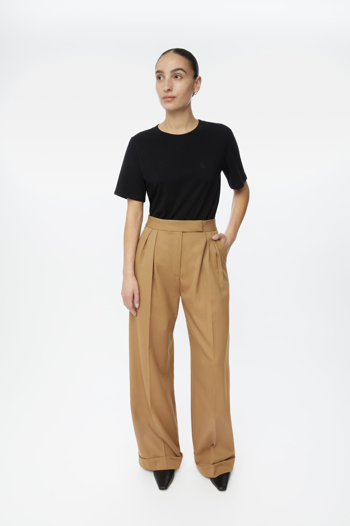 Wool Blend Pleated Wide-Leg Pants - dāl the label-Toffee
