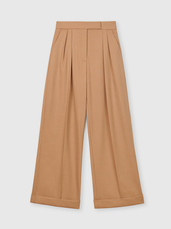 Wool Blend Pleated Wide-Leg Pants - dāl the label-Toffee