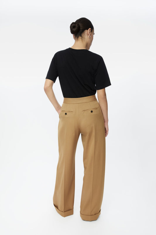 Wool Blend Pleated Wide-Leg Pants - dāl the label-Toffee