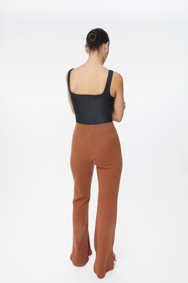 Wool Knit Flared Leg Pants - dāl the label-Brown