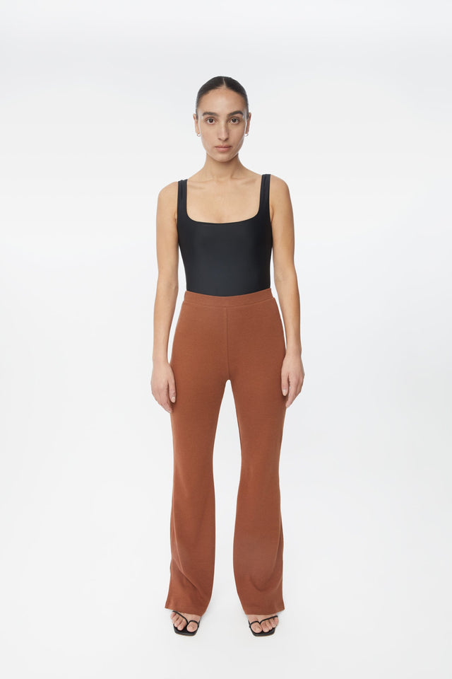 Wool Knit Flared Leg Pants - dāl the label-Brown