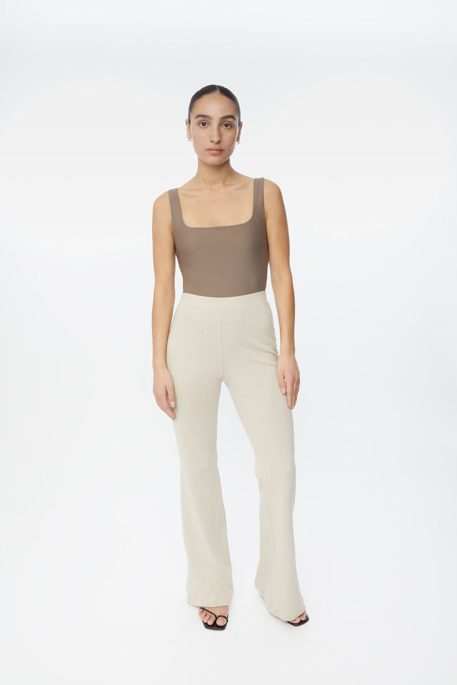 Wool Knit Flared Leg Pants - dāl the label-Oat
